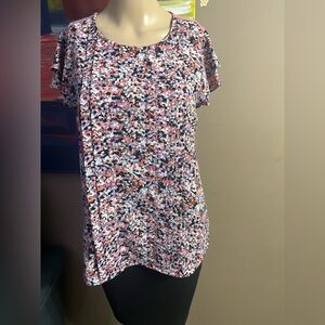 The Limited Layered Ruffle Sleeve Blouse Top Pink Abstract Speckled Print Size S